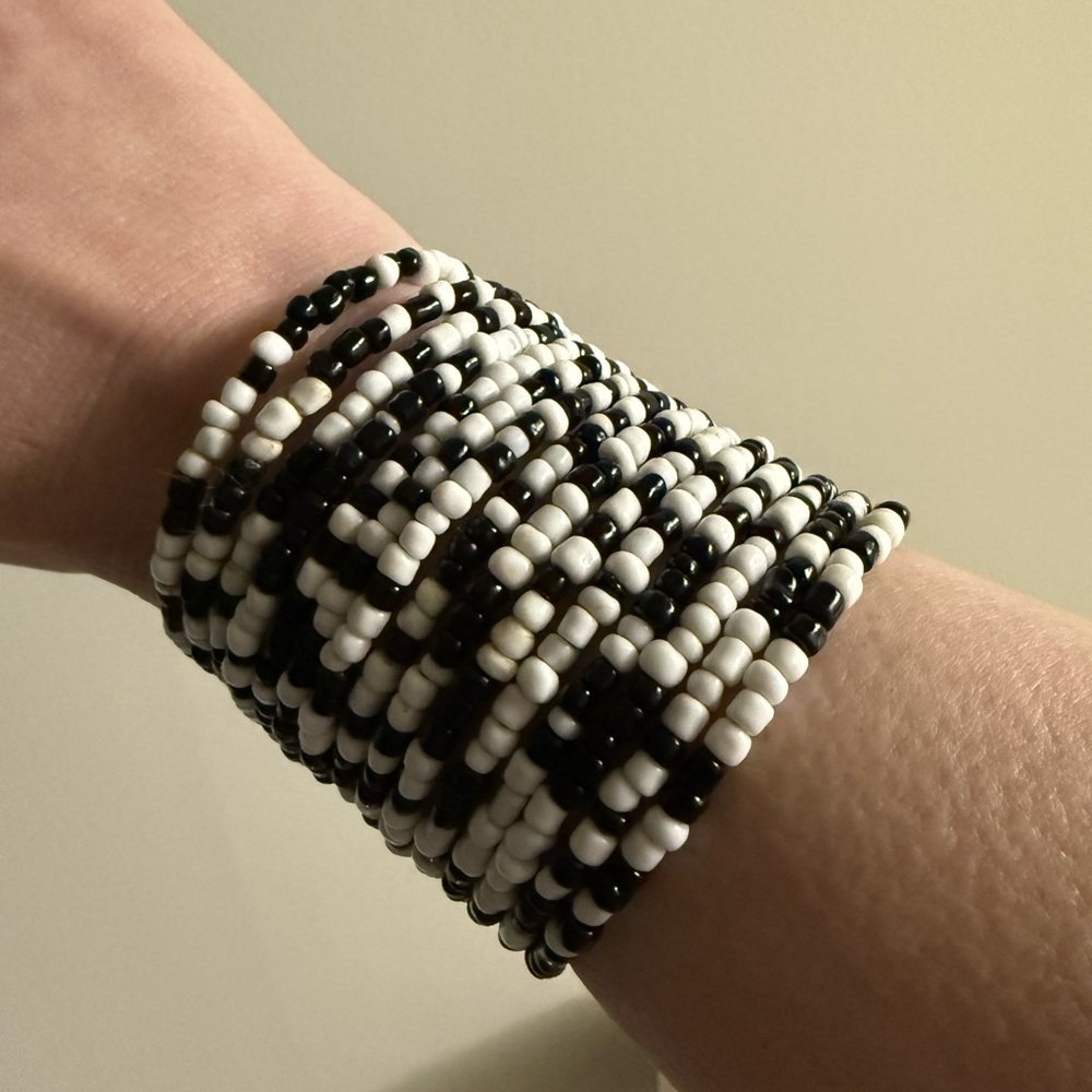 Nigerian Black and White Beaded Cuff Bracelet